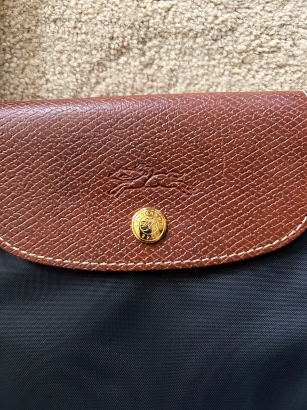 Longchamp Le Pliage Original Large Tote, black with brown leather - Picture 4 of 8